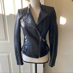 ⭐️ Zara Genuine Black Sheep Leather Moto Jacket, S